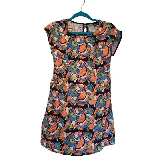 Nooworks Louise Mini Shift Dress 70s Print Colorful Art-to-wear Rayon | XS EUC - Picture 2 of 8